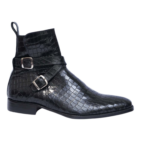 Men's Black Alligator Leather Ankle High Jodhpur Boots