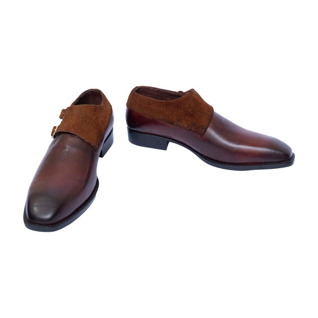 Handmade Men's Brown Patina Leather Double Monk Shoes