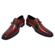 Handmade Men's Brown Patina Leather Double Monk Shoes