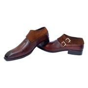 Handmade Men's Brown Patina Leather Double Monk Shoes