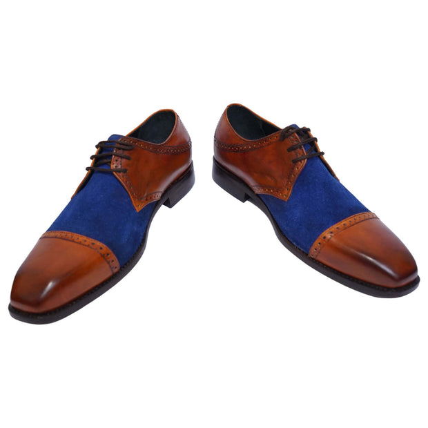 Men's Tan Brown & Blue Suede Leather Oxford Shoes