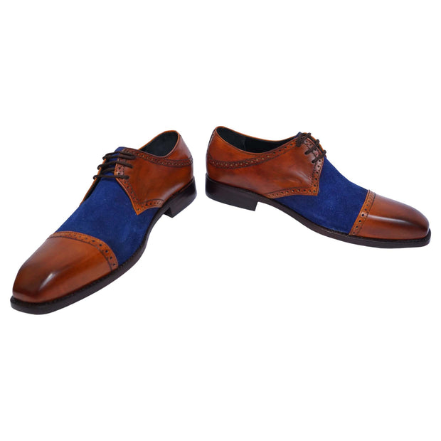 Men's Tan Brown & Blue Suede Leather Oxford Shoes