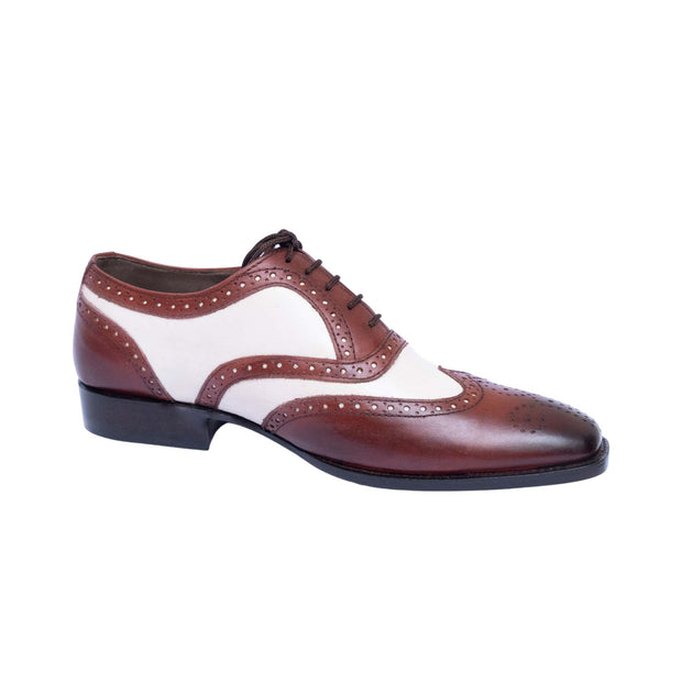 Men's Brown & White Leather Wingtip Spectator Shoes