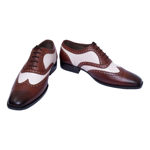 Men's Brown & White Leather Wingtip Spectator Shoes