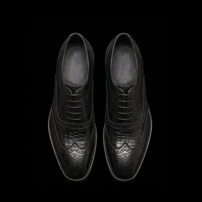 Firenze Wingtip Brogue Oxford- Croc Black