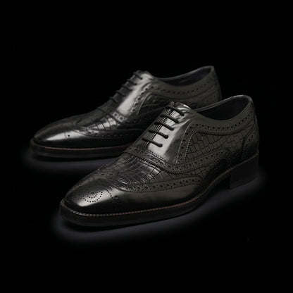 Firenze Wingtip Brogue Oxford- Croc Black