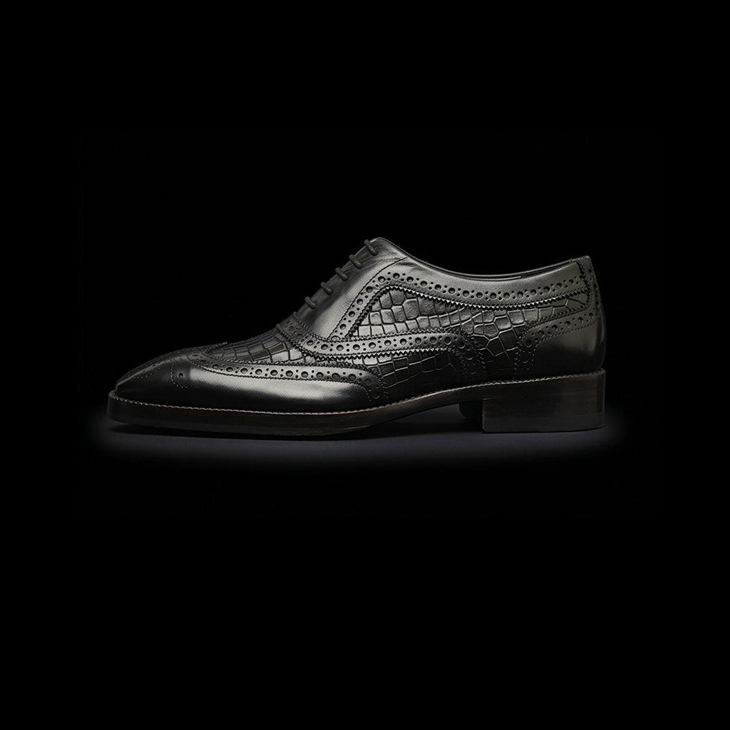 Firenze Wingtip Brogue Oxford- Croc Black