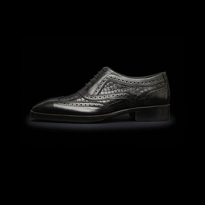 Firenze Wingtip Brogue Oxford- Croc Black