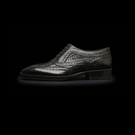 Firenze Wingtip Brogue Oxford- Croc Black