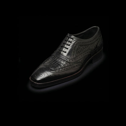 Firenze Wingtip Brogue Oxford- Croc Black