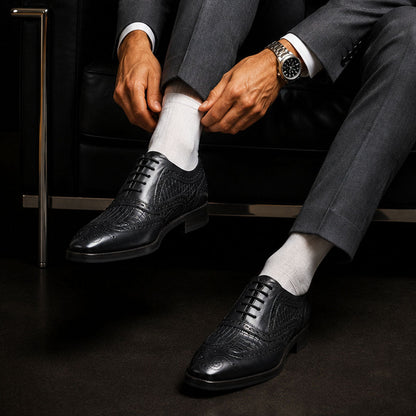 Firenze Wingtip Brogue Oxford- Croc Black