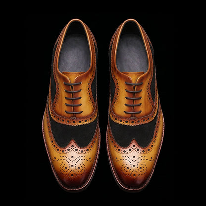 Napoli Wingtip Brogue Oxford- Tan Black Suede