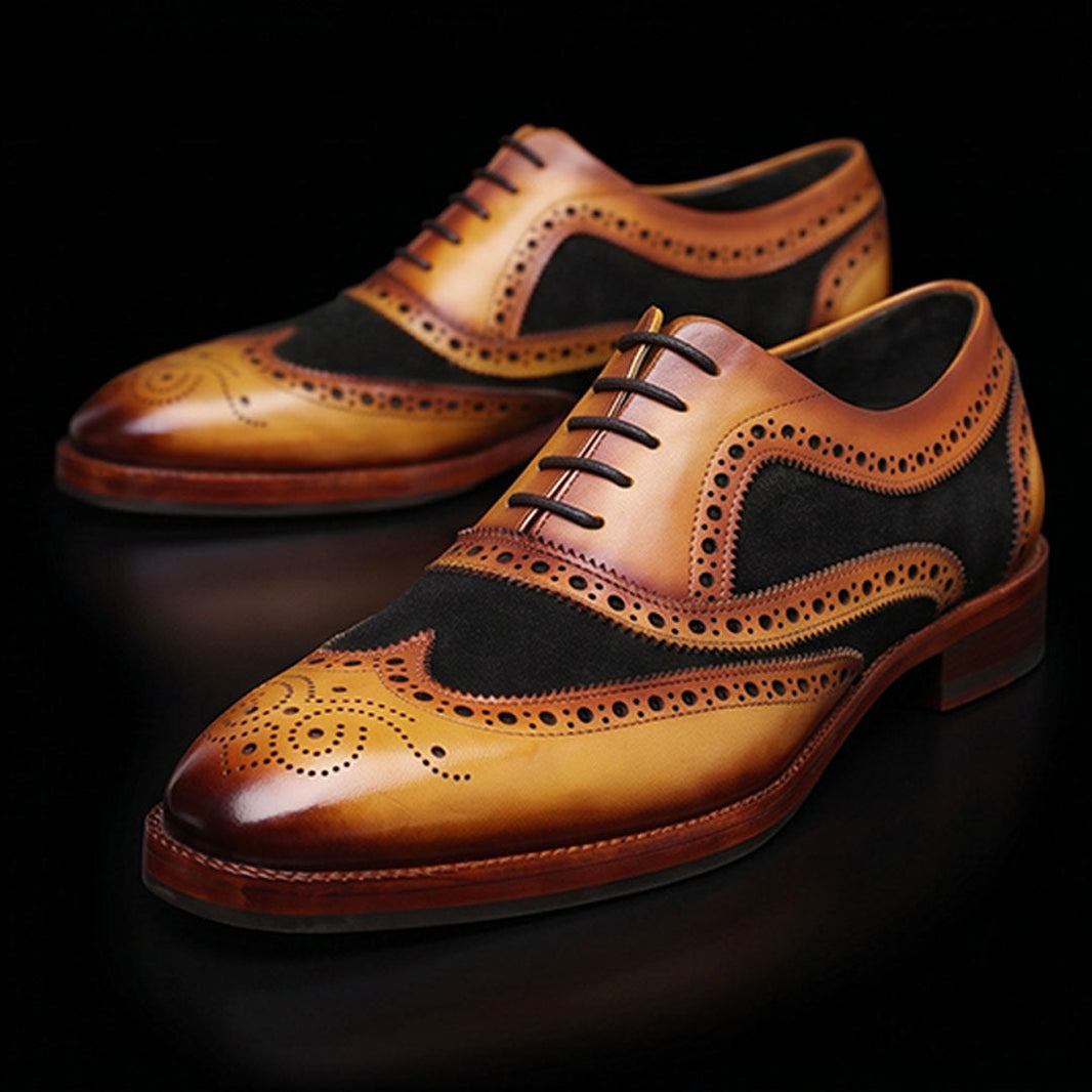 Napoli Wingtip Brogue Oxford- Tan Black Suede