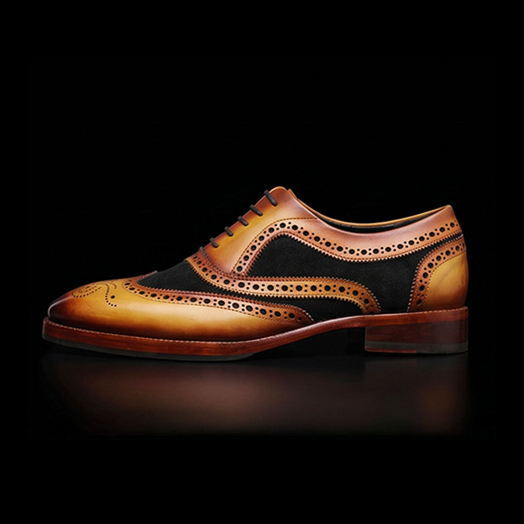 Napoli Wingtip Brogue Oxford- Tan Black Suede