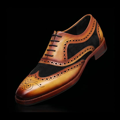 Napoli Wingtip Brogue Oxford- Tan Black Suede