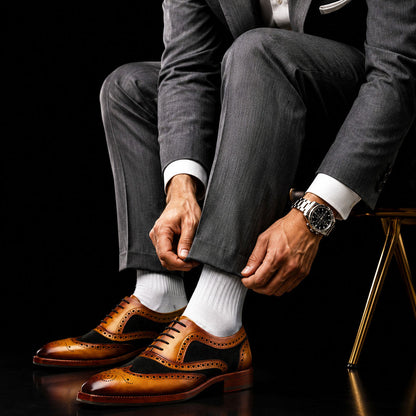 Napoli Wingtip Brogue Oxford- Tan Black Suede