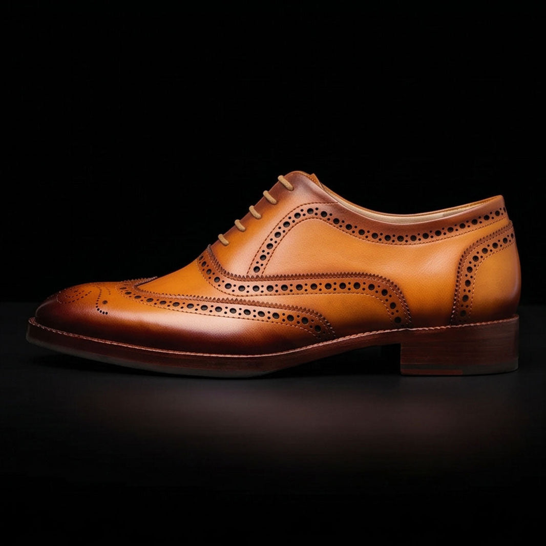 Livigno Tan Leather Wingtip Brogue Oxford Shoes