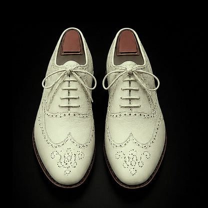Trani White Genuine Leather Wingtip Oxford Shoes