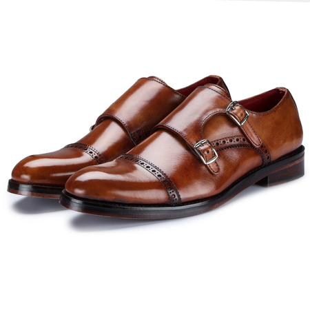 Trezzo Captoe Double Monk Strap - Brown