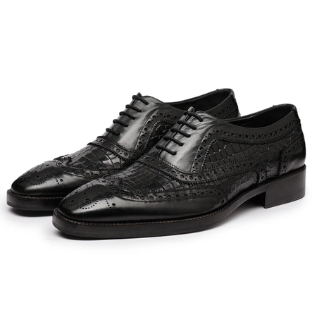 Firenze Wingtip Brogue Oxford- Croc Black