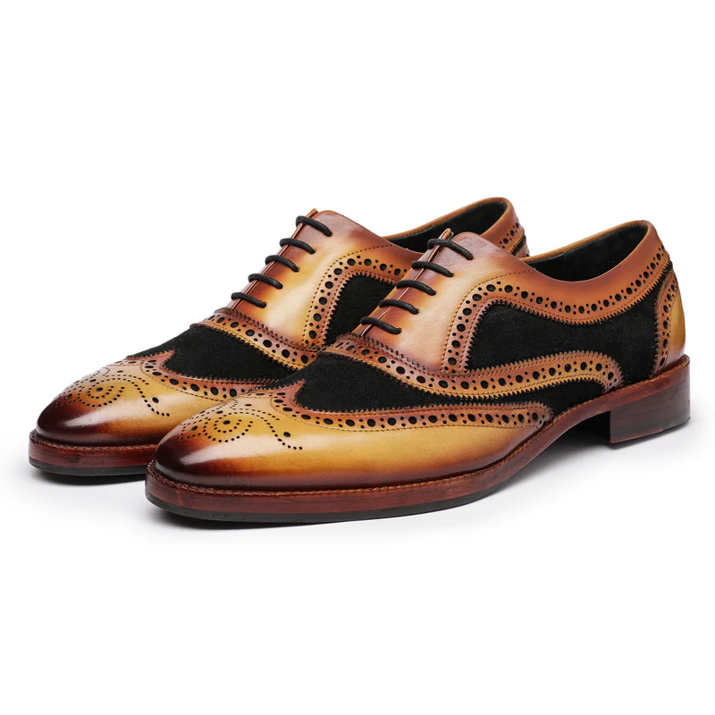 Napoli Wingtip Brogue Oxford- Tan Black Suede