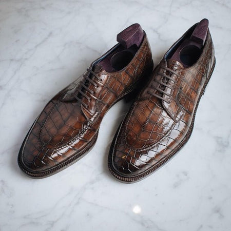 Handmade Men's Brown Alligator Leather Shoes - LEATHERSHOE
