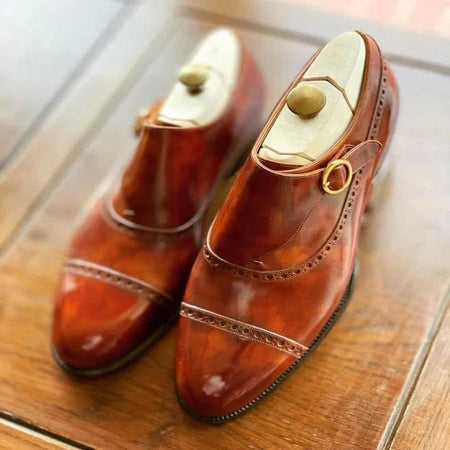 Varese Brown Leather Monk Buckle Shoes