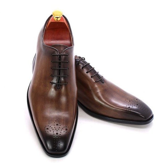 Lodi Black Leather Medallion Toe Shoes