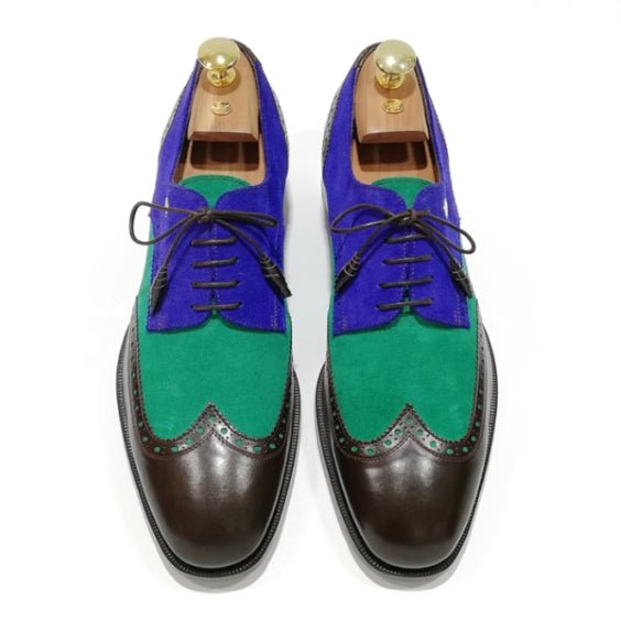 Salerno Tri Tone Suede Leather Wingtip Oxford Shoes