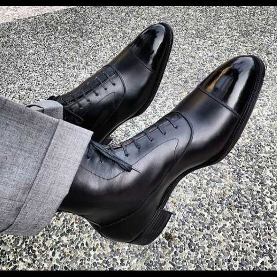Men's Black Leather Ankle High Luxury Dress Boots - LEATHERSHOE