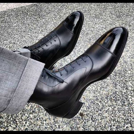 Men's Black Leather Ankle High Luxury Dress Boots - LEATHERSHOE
