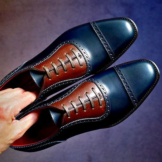 Men's Blue & Brown Leather Oxford Shoes - LEATHERSHOE