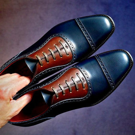 Men's Blue & Brown Leather Oxford Shoes - LEATHERSHOE