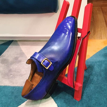 Men's Blue Leather Monk Buckle Shoes - LEATHERSHOE