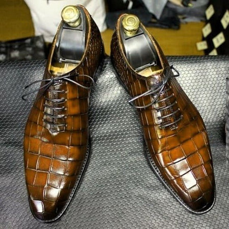 Biella Brown Alligator Leather Formal Lace Up Shoes