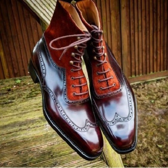 Sassari Brown Suede Leather Ankle High Wingtip Boots