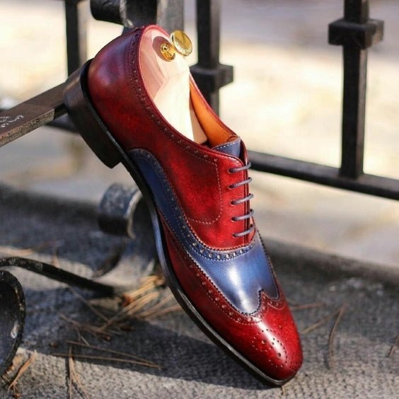 Reggio Emilia Burgundy & Blue Leather Wingtip Oxford Shoes