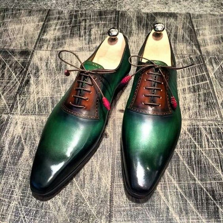 Parma Green & Brown Patina Leather Oxford Shoes