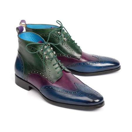 Men's Handmade Tri Tone Wingtip Ankle High Boots - LEATHERSHOE