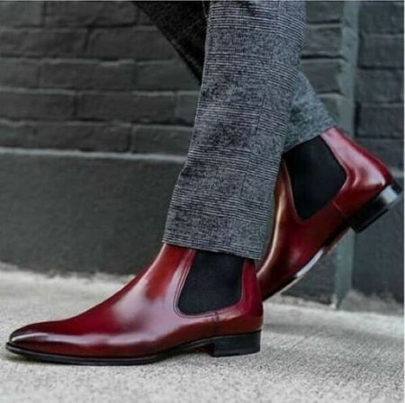Men's Luxury Ox - Blood Leather Ankle High Chelsea Boots - LEATHERSHOE