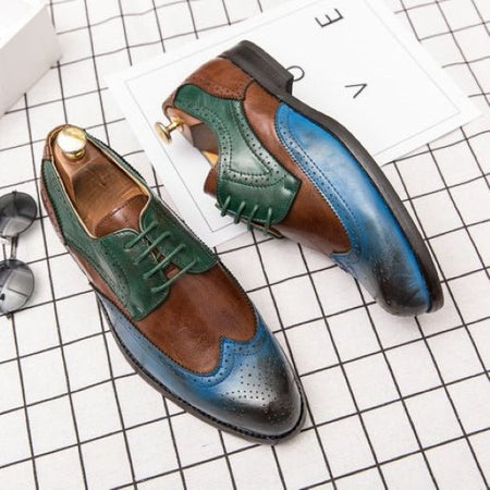 Men's Multi Color Genuine Leather Wingtip Oxford Shoes - LEATHERSHOE