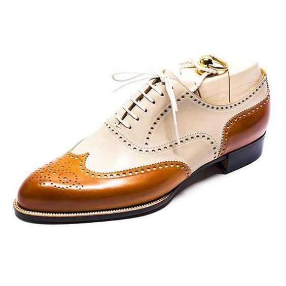 Men's Tan & White Leather Wingtip Dress Shoes