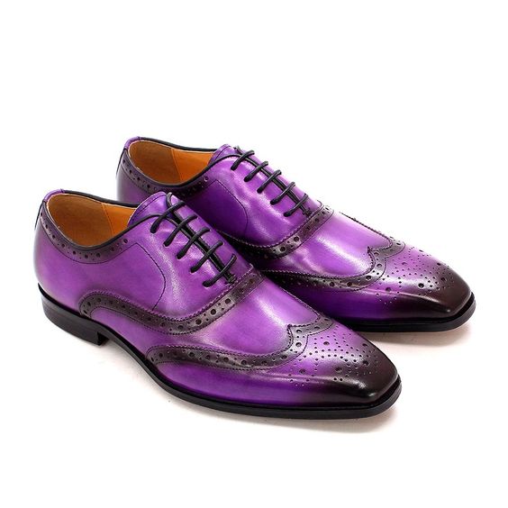 Men's Genuine Purple Leather Wingtip Oxford Shoes