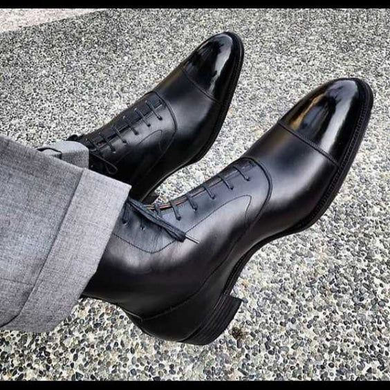 Men's Black Leather Ankle High Luxury Dress Boots