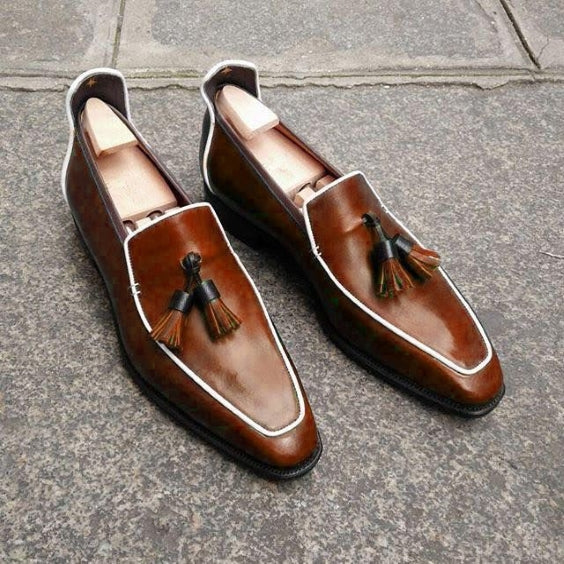 Men's Brown Leather Tasseled Moccasin Loafers