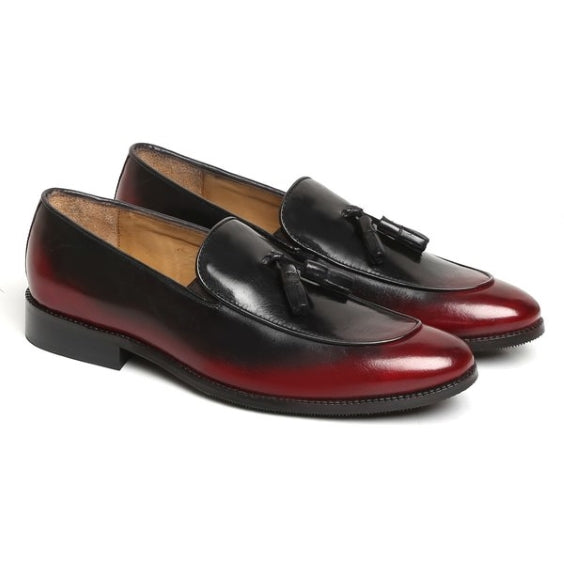 Men's Burgundy Hand Painted Leather Tassel Loafers
