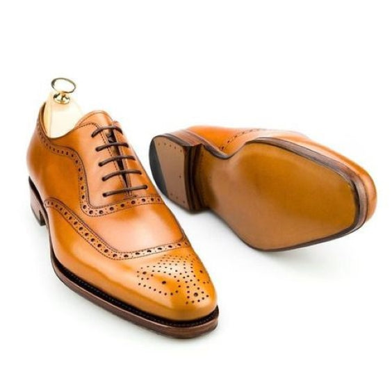 Men's Tan Brown Leather Formal Lace Up Oxford Shoes