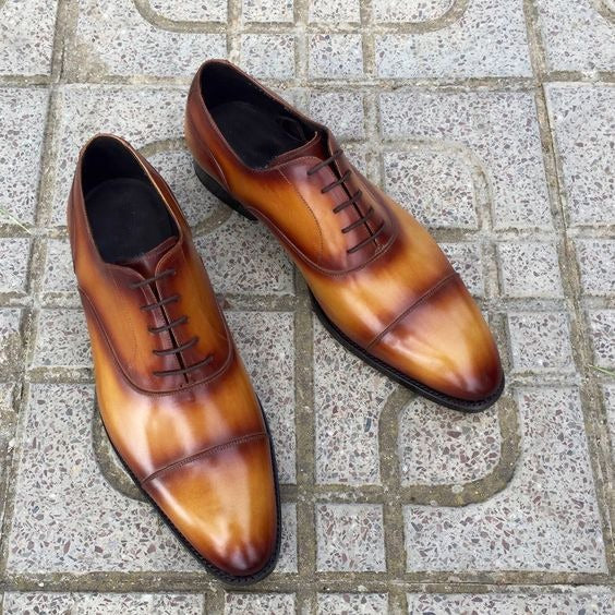 Men's Tan Brown Royal Patina Leather Shoes