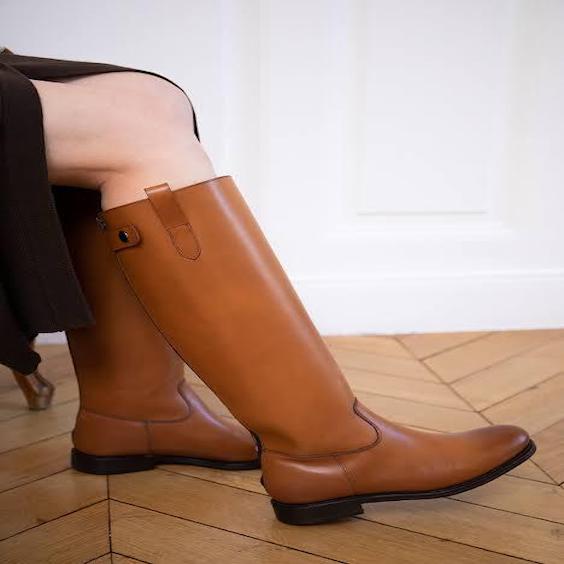 Tan Brown Patina Leather Equestrian Horse Riding Boots