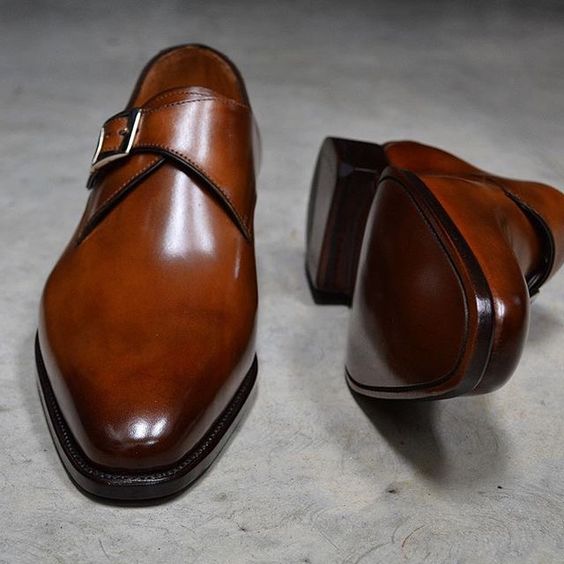 Handmade Men's Brown Leather Monk Style Formal Shoes